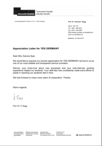 appreciation letter for yes germany to karuna syal